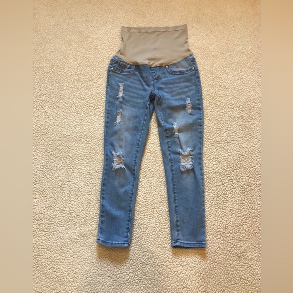 Blue Savvy Maternity Stretch Skinny Crop Jegging Distress Denim Jean Pants Ladie - Picture 2 of 11